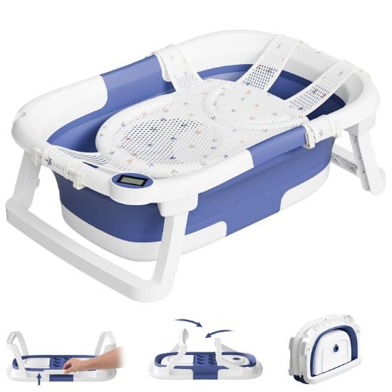 Picture of napei Collapsible Baby Bathtub,Baby Bath Tub with Soft Cushion & Thermometer,Baby Bathtub Newborn to Toddler 0-36 Months,Portable Travel Baby Tub