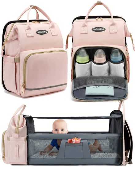 Picture of WOWTINA Baby Diaper Bag Backpack with Changing Station for Boy Girl, Baby Registry Search Shower Gifts Baby Stuff for Newborn Essentials Must Haves, Dad Mom Travel Large Pink Diaper Bags
