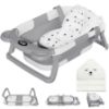 Picture of MoreFeel Collapsible Baby Bathtub for Newborn with Thermometer & 1 Hooded Towel & 1 Soft Floating Cushion,Portable Travel Bathtub with Drain Hole, Durable Foldable Baby Tubs for Infants to Toddler