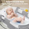 Picture of MoreFeel Collapsible Baby Bathtub for Newborn with Thermometer & 1 Hooded Towel & 1 Soft Floating Cushion,Portable Travel Bathtub with Drain Hole, Durable Foldable Baby Tubs for Infants to Toddler