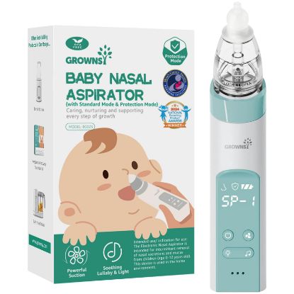 Picture of GROWNSY Nasal Aspirator for Baby with Protection Mode, Electric Nose Suction for Baby, Automatic Baby Nose Sucker with 3 Silicone Tips, Adjustable Suction Level, Music and Light Soothing Function