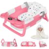 Picture of MoreFeel Collapsible Baby Bathtub for Newborn with Thermometer & 1 Hooded Towel & 1 Soft Floating Cushion,Portable Travel Bathtub with Drain Hole, Durable Foldable Baby Tubs for Infants to Toddler