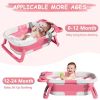 Picture of MoreFeel Collapsible Baby Bathtub for Newborn with Thermometer & 1 Hooded Towel & 1 Soft Floating Cushion,Portable Travel Bathtub with Drain Hole, Durable Foldable Baby Tubs for Infants to Toddler