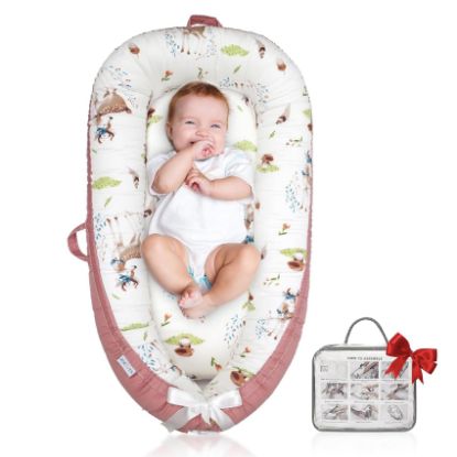 Picture of Baby Lounger for Newborn Cover - Newborn Lounger for 0-12 Months, Breathable & Portable Infant Lounger - Adjustable Cotton Soft Baby Floor Seat for Travel, Newborn Essentials - Pink Deer