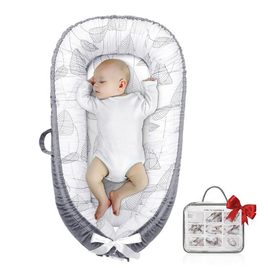 Picture of Baby Lounger Cover, protable Baby Lounger, Baby Snuggle Lounger me, Baby Gift, Adjustable Baby Lounger, line Leaves Baby Lounger