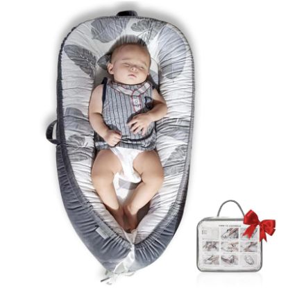 Picture of JOCUTE Baby Lounger, Cotton Breathable Baby Lounger Pillow Cover,Infant Lounger for Travel, Grey Protable Cosleeper, Ultra Newborn Gifts, Baby Bed in Room, Baby Snuggle Lounger Me