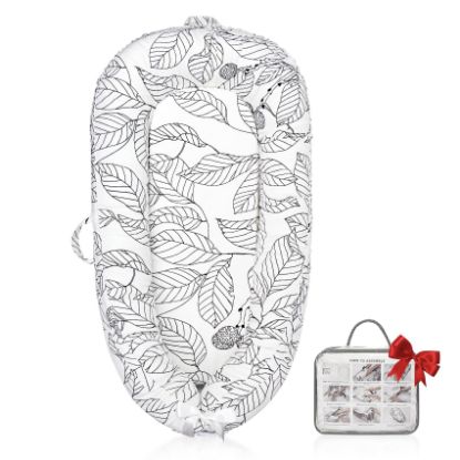 Picture of JOCUTE Baby Lounger - Baby Lounger for Newborn, Breathable & Soft Baby Nest Cover Co Sleeper for Baby 0-24 Months, Babies Essentials Gifts, Portable Infant Lounger-White Leaves