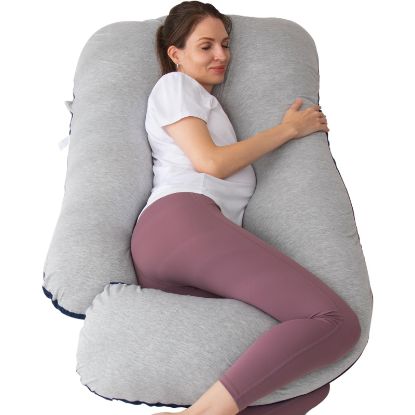 Picture of MOON PINE Pregnancy Pillow, U Shaped Full Body Pillow for Maternity Support, Sleeping Pillow with Cover for Pregnant Women (Grey Blue)