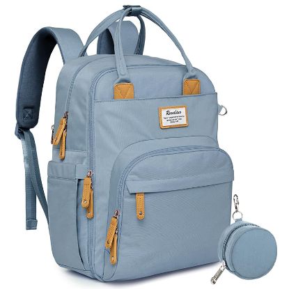 Picture of RUVALINO Diaper Bag Backpack-Multifunction Baby Travel Bag with Changing pad, Insulated Bottle Holders & Pacifier Case, Large Capacity, Waterproof, Sky Blue