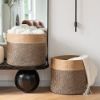 Picture of Goodpick 2pack Large Woven Storage Baskets Wicker Storage Basket for Shoes Jute Basket Boho Toy Basket Yoga Mat Storage Round Storage Bin Black & Jute