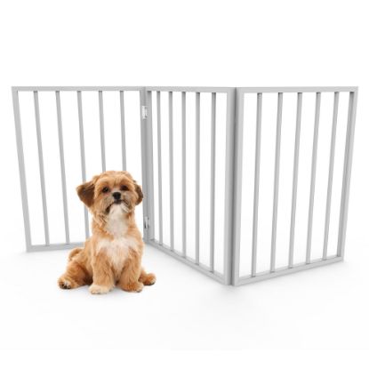 Picture of Pet Gate - 3-Panel Indoor Foldable Dog Fence for Stairs, Hallways or Doorways - 54x24-Inch Retractable Wood Freestanding Dog Gates by PETMAKER (White)