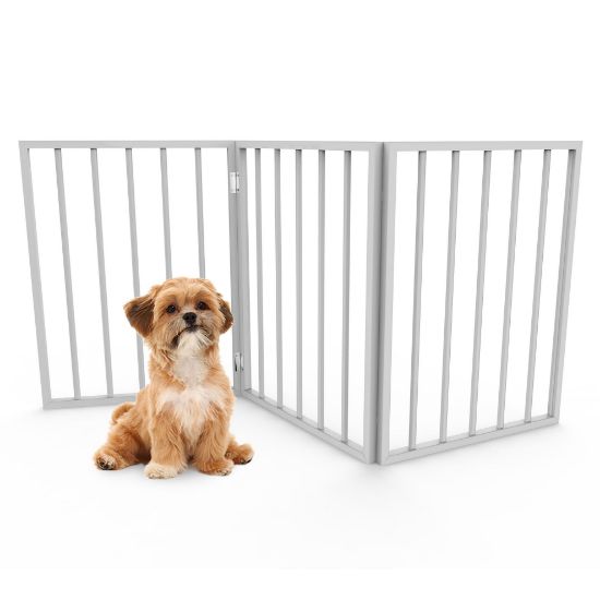 Picture of Pet Gate - 3-Panel Indoor Foldable Dog Fence for Stairs, Hallways or Doorways - 54x24-Inch Retractable Wood Freestanding Dog Gates by PETMAKER (White)