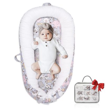 Picture of JOCUTE Baby Lounger, Portable Newborn Lounger, Organic Cotton Infant Nest Cover, Adjustable Infant Lounger, Ultra Baby Gift, Baby Bed in Room