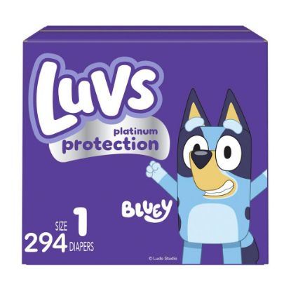 Picture of Luvs Size 1 Baby Diapers, Platinum Protection Bluey Diapers for Day & Night, Size 1, 294 Count (Packaging May Vary)