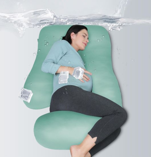 Picture of MOON PARK Pregnancy Pillows for Sleeping - U Shaped Full Body Maternity Pillow with Removable Cover - Support for Back, Legs, Belly, HIPS - 57 Inch - Turqouise - Cooling Cover