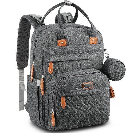 Picture of BabbleRoo Diaper Bag Backpack - Baby Essentials Travel Tote - Multi Function Waterproof Diaper Bag, Travel Essentials Baby Bag with Changing Pad, Stroller Straps & Pacifier Case - Unisex, Dark Gray