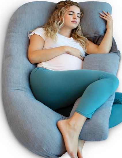 Picture of Pharmedoc Pregnancy Pillows, U-Shape Full Body Pillow - Removable Cooling Cover -Dark Grey - Belly and Back Support - Maternity Essential - Pregnancy Must Haves