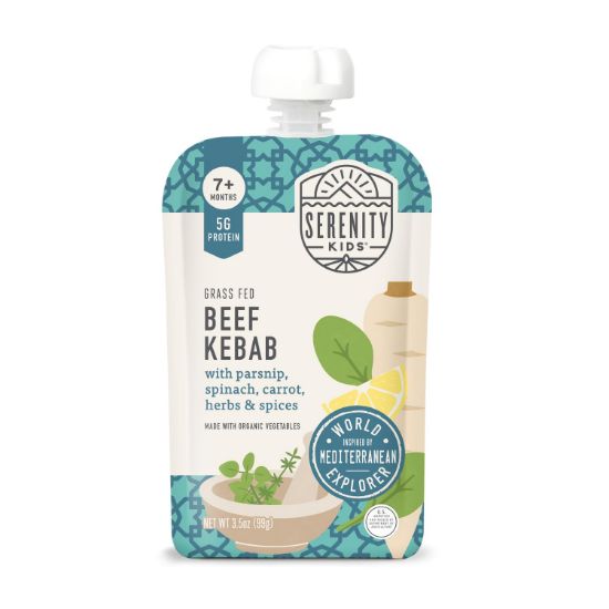 Picture of Serenity Kids 7+ Months World Explorers Baby Food Pouches Puree Made with Ethically Sourced Meats & Organic Veggies - 3.5 Ounce BPA-Free Pouch - Beef Kebab - 12 Count Meat Baby Food