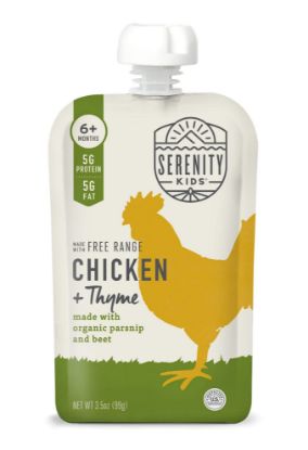 Picture of Serenity Kids 6+ Months Baby Food Pouches Made with Ethically Sourced Meat & Organic Veggies - 3.5 Oz BPA-Free Pouch - Free Range Chicken & Thyme, Parsnip, & Beet - 12 Count - Chicken Baby Food