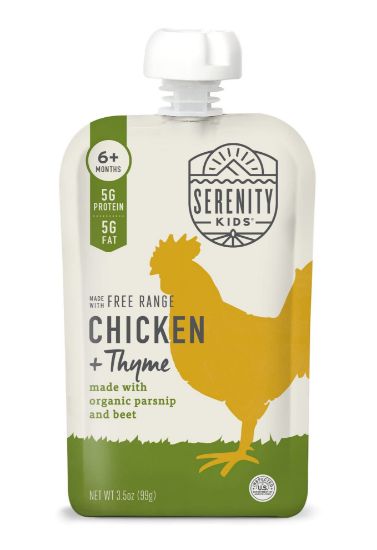 Picture of Serenity Kids 6+ Months Baby Food Pouches Made with Ethically Sourced Meat & Organic Veggies - 3.5 Oz BPA-Free Pouch - Free Range Chicken & Thyme, Parsnip, & Beet - 12 Count - Chicken Baby Food