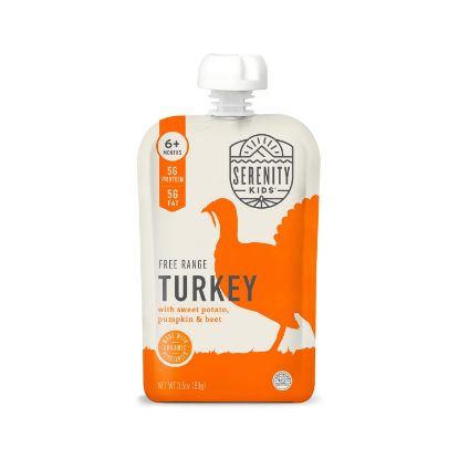 Picture of Serenity Kids 6+ Months Baby Food Pouches Puree with Ethically Sourced Meat & Organic Veggies - 3.5 Ounce BPA-Free Pouch - Free Range Turkey - Sweet Potato, Pumpkin & Beet - 12 Count