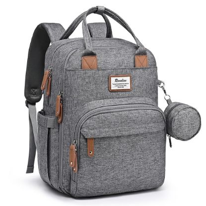 Picture of RUVALINO Diaper Bag Backpack - Multifunction Waterproof Travel Backpack, Baby Bag with Changing Pad & Stroller D-Ring & Pacifier Case - Travel Essentials & Baby Registry Search & Shower Gifts - Gray