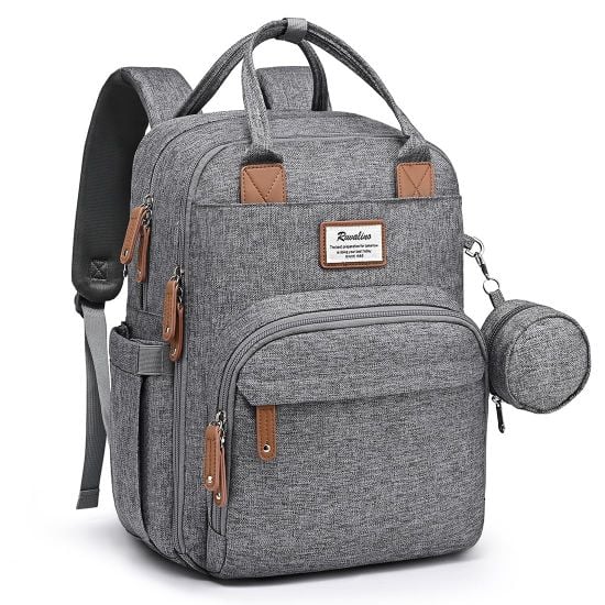 Picture of RUVALINO Diaper Bag Backpack - Multifunction Waterproof Travel Backpack, Baby Bag with Changing Pad & Stroller D-Ring & Pacifier Case - Travel Essentials & Baby Registry Search & Shower Gifts - Gray