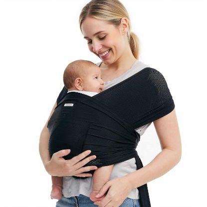 Picture of Momcozy Baby Carrier AirMesh - The Perfect Summer Sling for Newborns to Toddler 8-35 lbs - Cooling Fabric Baby Wrap, Hands Free, Lightweight and Ergonomic, Black