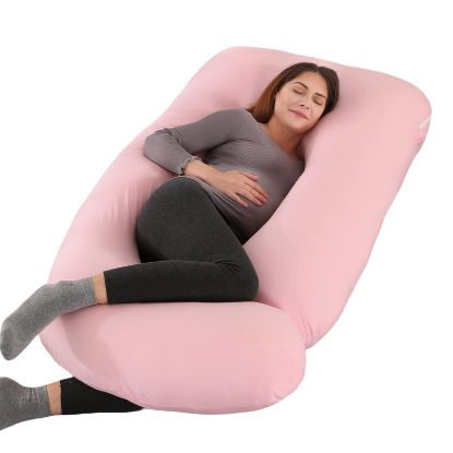 Picture of ALLOPERA Pregnancy Pillow, Full Body Maternity Pillow 57 inch, with Removable Washable Cover - Sleep Support for Legs, Back, Neck, Shoulder, HIPS, Belly for Pregnent Women, Jersey Knit Cotton (Pink)