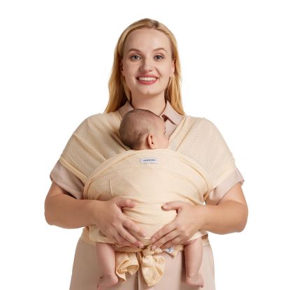 Picture of Momcozy Baby Carrier AirMesh - The Perfect Summer Sling for Newborns to Toddler 8-35 lbs - Cooling Fabric Baby Wrap, Lightweight, Ergonomic, and Easy to Wear, Beige