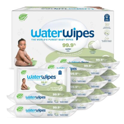 Picture of WaterWipes Plastic-Free Textured Clean, Toddler & Baby Wipes, 99.9% Water Based Wipes, Unscented & Hypoallergenic for Sensitive Skin, 60 Count (12 packs), Packaging May Vary