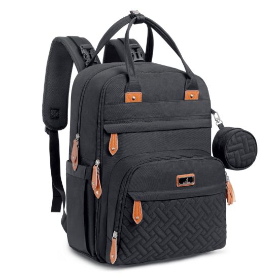 Picture of BabbleRoo Diaper Bag Backpack - Baby Essentials Travel Tote - Multi Function Waterproof Diaper Bag, Travel Essentials Baby Bag with Changing Pad, Stroller Straps & Pacifier Case - Unisex, Black