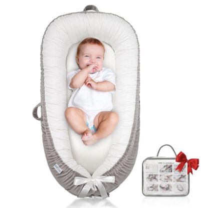 Picture of JOCUTE Baby Lounger, Ultra Breathable Soft Cotton Perfect for Tummy Time, Portable & Adjustable Infant Floor Seat for Traveling | Newborn Shower Gift