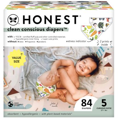 Picture of The Honest Company Clean Conscious Diapers | Plant-Based, Sustainable | So Delish + All The Letters | Super Club Box, Size 5 (27+ lbs), 84 Count