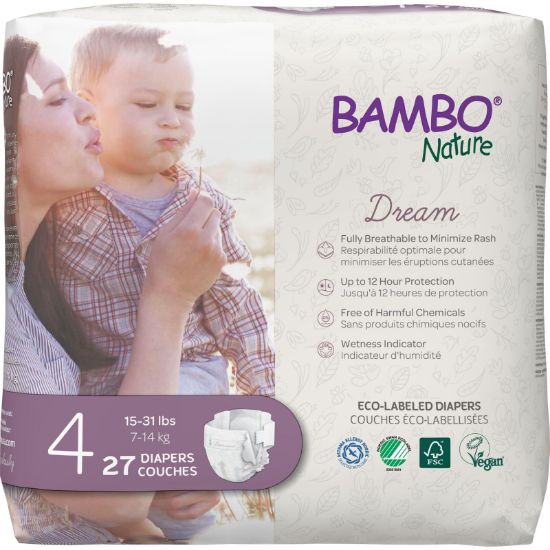 Picture of Bambo Nature Hypoallergenic Baby Diapers, Eco-Labeled Diapers, Enhanced Leakage Protection, Totally Chlorine-free, Skin Friendly, and Super Absorbent - Size 4 (81 Count)