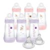 Picture of MAM 9oz Easy Start Anti-Colic Baby Bottles, Medium Flow with 2X Bonus Nipples (Fast and Extra Fast Flow), Reduces Colic, Gas, & Reflux, Easy-to-Clean, BPA-Free, 2 Plus Months