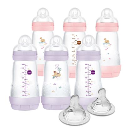 Picture of MAM 9oz Easy Start Anti-Colic Baby Bottles, Medium Flow with 2X Bonus Nipples (Fast and Extra Fast Flow), Reduces Colic, Gas, & Reflux, Easy-to-Clean, BPA-Free, 2 Plus Months