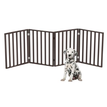 Picture of Pet Gate - 4-Panel Indoor Foldable Dog Fence for Stairs, Hallways or Doorways - 72x24-Inch Retractable Wood Freestanding Dog Gates by PETMAKER (Brown)