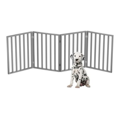 Picture of Pet Gate - 4-Panel Indoor Foldable Dog Fence for Stairs, Hallways, or Doorways - 72x24-Inch Retractable Wood Freestanding Dog Gates by PETMAKER (Gray)