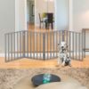 Picture of Pet Gate - 4-Panel Indoor Foldable Dog Fence for Stairs, Hallways, or Doorways - 72x24-Inch Retractable Wood Freestanding Dog Gates by PETMAKER (Gray)