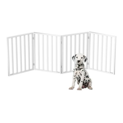 Picture of Pet Gate - 4-Panel Indoor Foldable Dog Fence for Stairs, Hallways or Doorways - 72x24-Inch Retractable Wood Freestanding Dog Gates by PETMAKER (White)