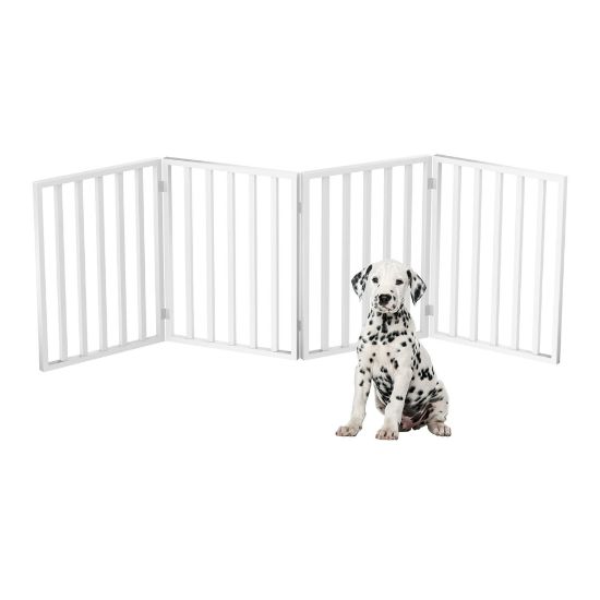 Picture of Pet Gate - 4-Panel Indoor Foldable Dog Fence for Stairs, Hallways or Doorways - 72x24-Inch Retractable Wood Freestanding Dog Gates by PETMAKER (White)