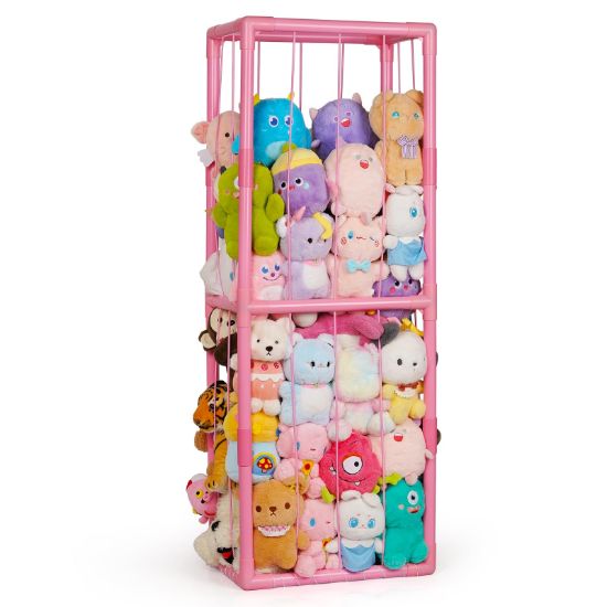 Picture of Trycooling Stuffed Animal Storage Zoo Stuffed Animal Holder Space Save Vertical Stuffed Animals Storage PVC with Elastic Band and Net for Playroom Bedroom Nursery (Pink 1)