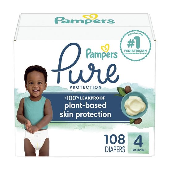 Picture of Pampers Pure Baby Diapers, Size 4 (22-37 lbs), 108