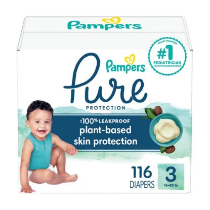 Picture of Pampers Baby Diapers - Pure Protection - Size 3, 116 Count, for up to 100% Leakproof, Premium Plant-based Skin Protection
