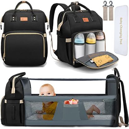 Picture of DEBUG Baby Diaper Bag Backpack with Changing Station for Boys Girl, Baby Registry Search Must Haves Shower Gifts Baby Stuff Newborn, Dad Black Large Travel Waterproof Diapers Bag with Stroller Straps