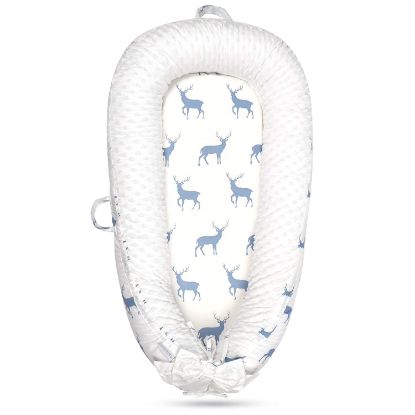 Picture of Mamibaby Baby Lounger cover, 100% Soft & Breathable Infant Floor Seat, Portable Adjustable Nest Pillow Cover for Tummy Time & Travel, Newborn Must Have Essentials Organic Co-Sleeper Baby snuggle (Elk)