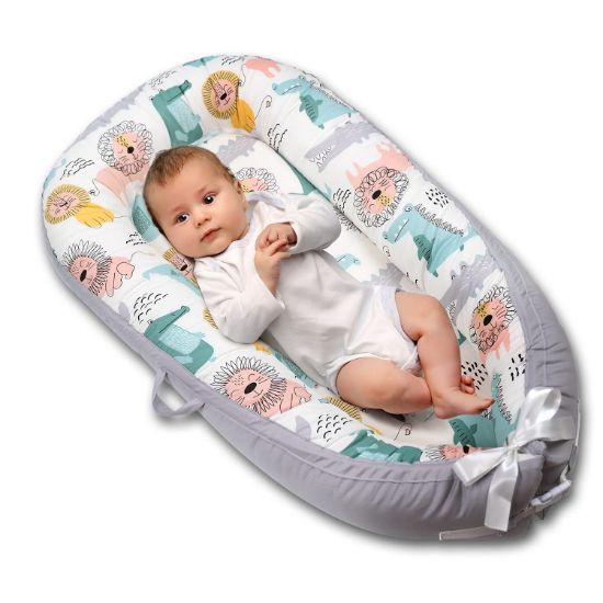 Picture of Baby Lounger for Newborn Cover - Newborn Lounger for 0-12 Months, Breathable & Portable Infant Lounger - Adjustable Cotton Soft Baby Floor Seat for Travel, Newborn Essentials -Lion