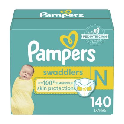 Picture of Pampers Baby Diapers - Swaddlers - Size 0, 140 Count, Ultra Absorbent Disposable Newborn Diaper