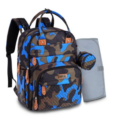 Picture of BabbleRoo Diaper Bag Backpack - Baby Essentials Travel Tote - Multi function Waterproof Diaper Bag, Travel Essentials Baby Bag with Changing Pad, Stroller Straps & Pacifier Case - Unisex, Blue Camo